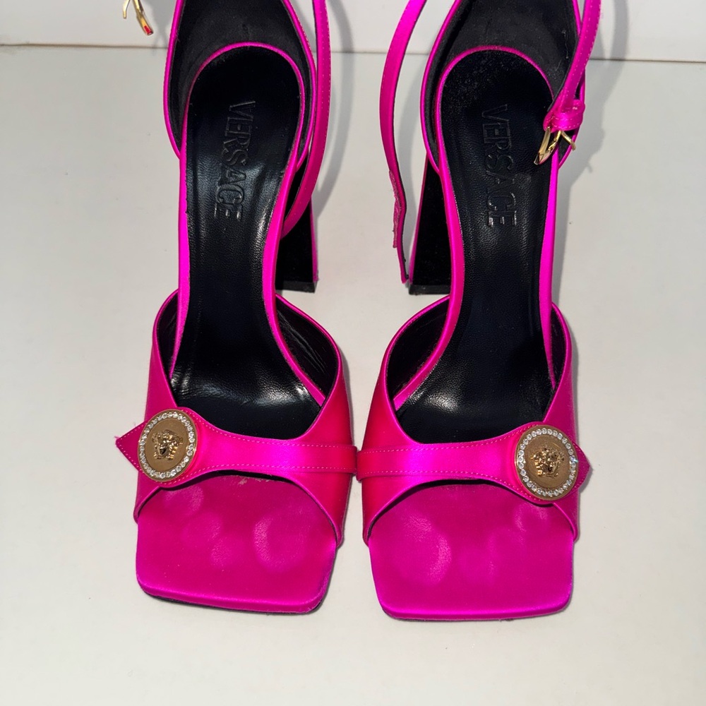 Versace Fuchsia Heels with Gold Accents
